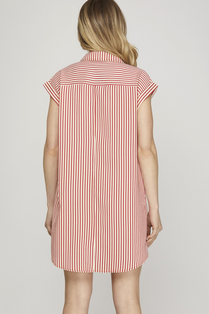Carter Stripe Shirt Dress - Red