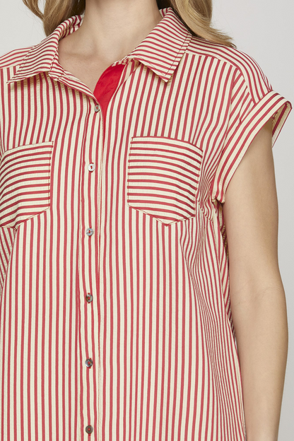 Carter Stripe Shirt Dress - Red