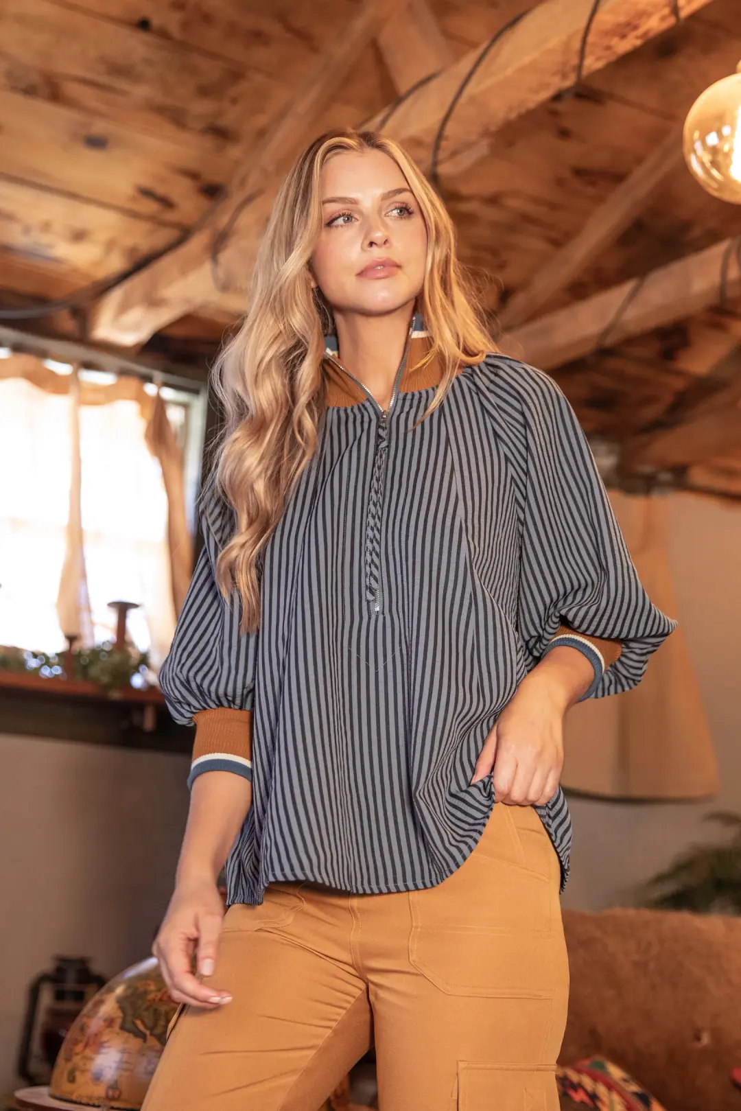 Fall Varsity Stripe Dolman Top - Navy