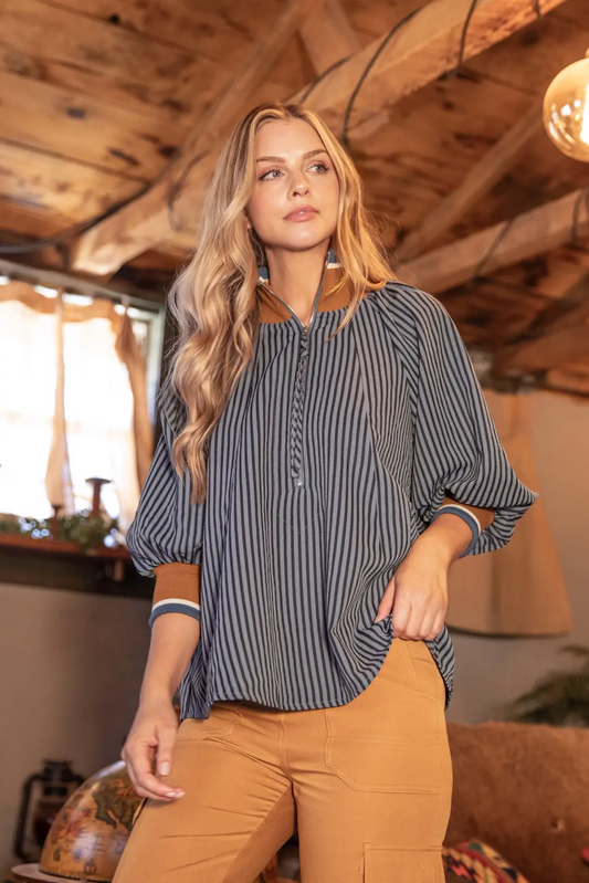 Fall Varsity Stripe Dolman Top - Navy