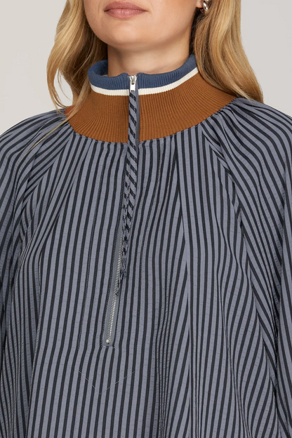 Fall Varsity Stripe Dolman Top - Navy