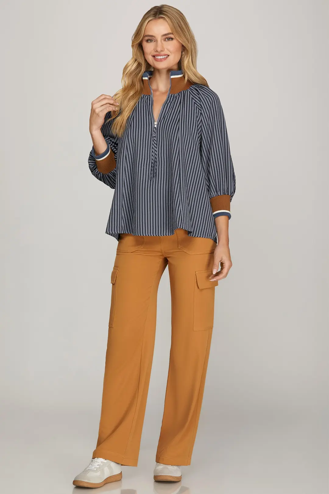 Fall Varsity Stripe Dolman Top - Navy