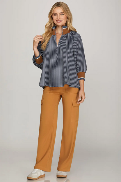 Fall Varsity Stripe Dolman Top - Navy