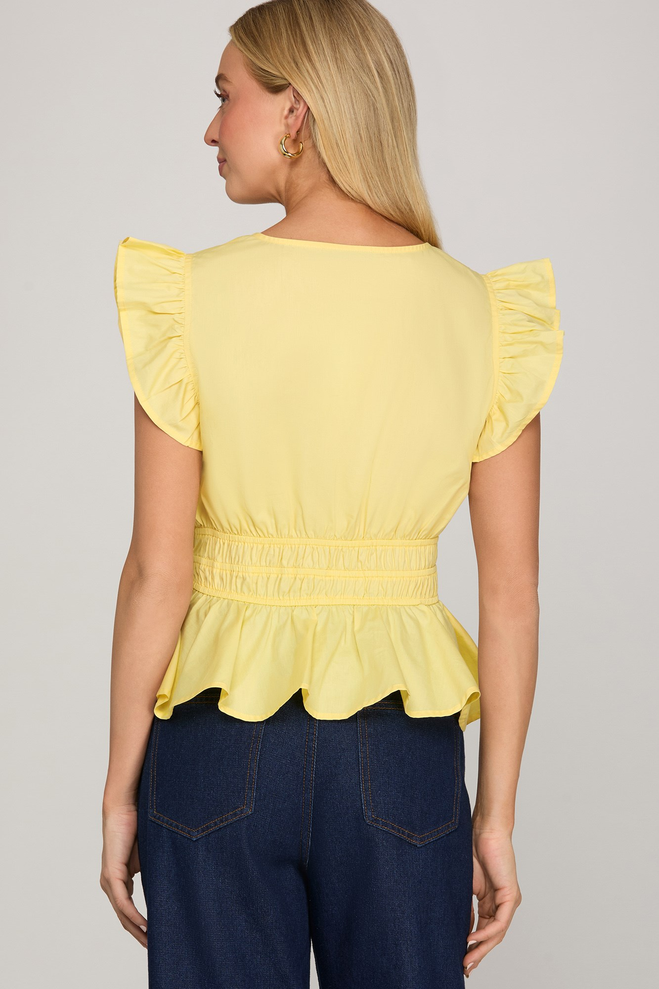 Leylani Ruffle Sleeve Peplum Top - Yellow - Delta Swanky Girl