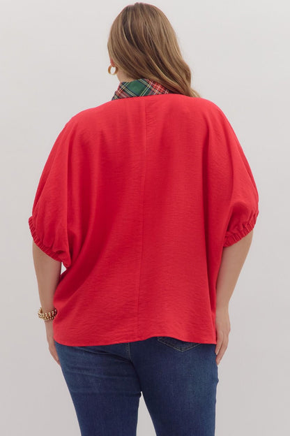 Curvy Noel Plaid Dolman Top - Red