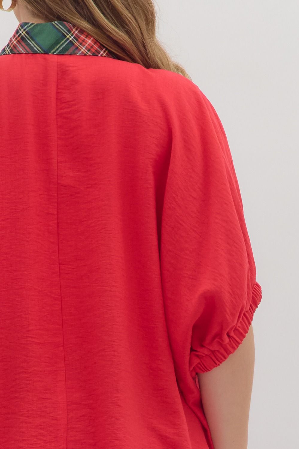 Curvy Noel Plaid Dolman Top - Red