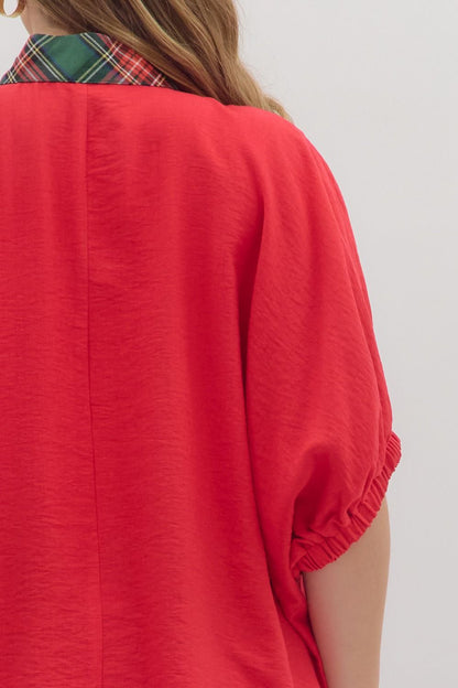 Curvy Noel Plaid Dolman Top - Red