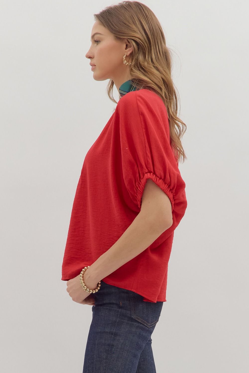 Noel Plaid Dolman Top - Red