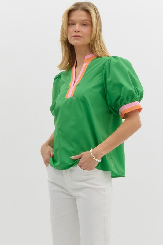 Gracie Belle Banded Top - Green
