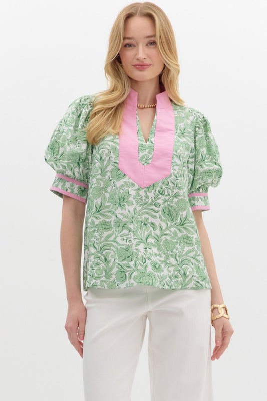 Sonoma Charm Floral Top (Green)