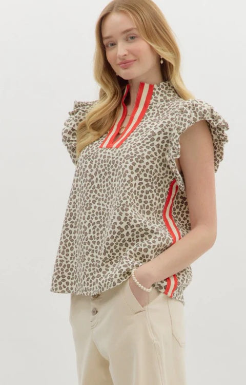 Cafe On Broadway Leopard Top - Red