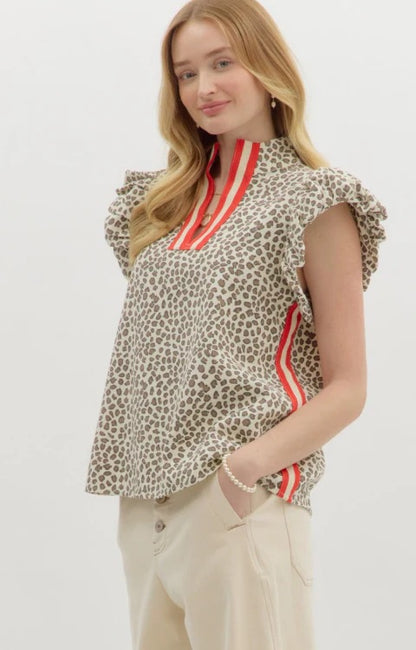 Curvy Cafe On Broadway Leopard Top - Red