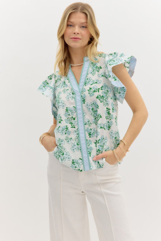 Summer Flair Floral Top - Blue