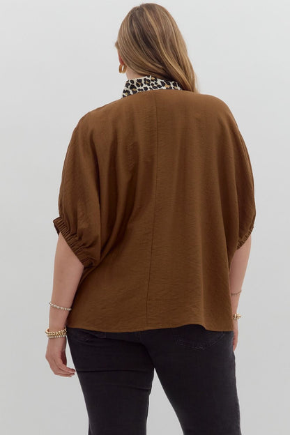 Curvy Mocha Muse Leopard Trim Top - Caramel