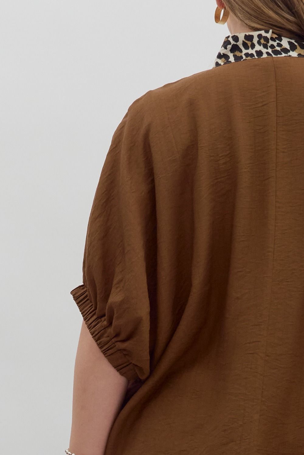Curvy Mocha Muse Leopard Trim Top - Caramel