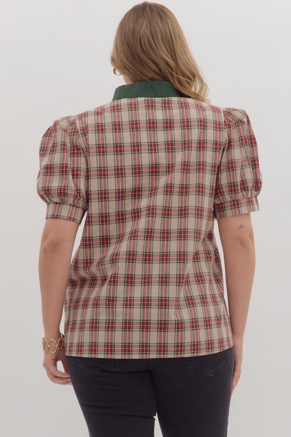 Curvy Pretty In Plaid Caftan Top - Taupe