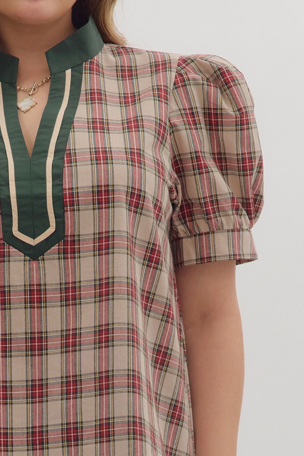 Curvy Pretty In Plaid Caftan Top - Taupe
