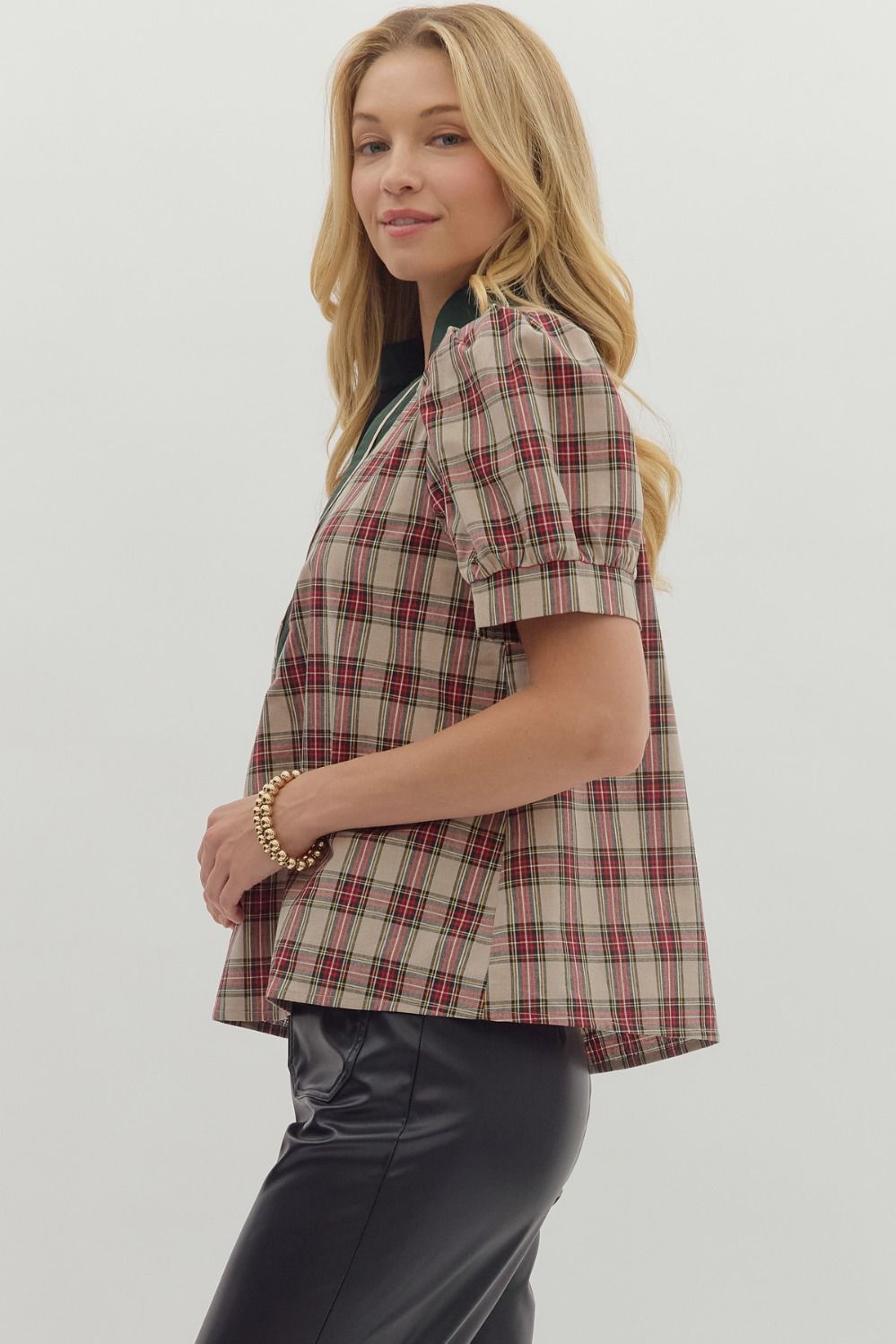 Pretty In Plaid Caftan Top - Taupe
