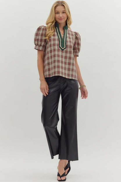 Pretty In Plaid Caftan Top - Taupe