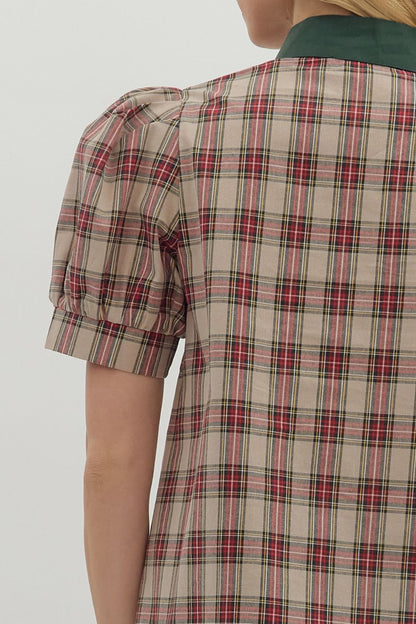 Pretty In Plaid Caftan Top - Taupe