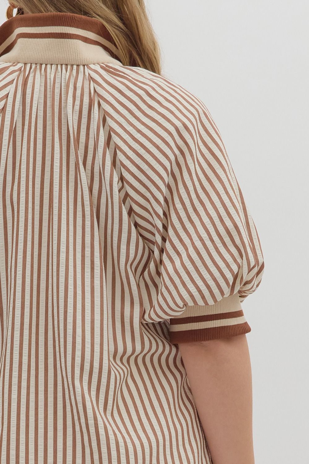 Curvy Courtyard Casual Striped Top - Caramel