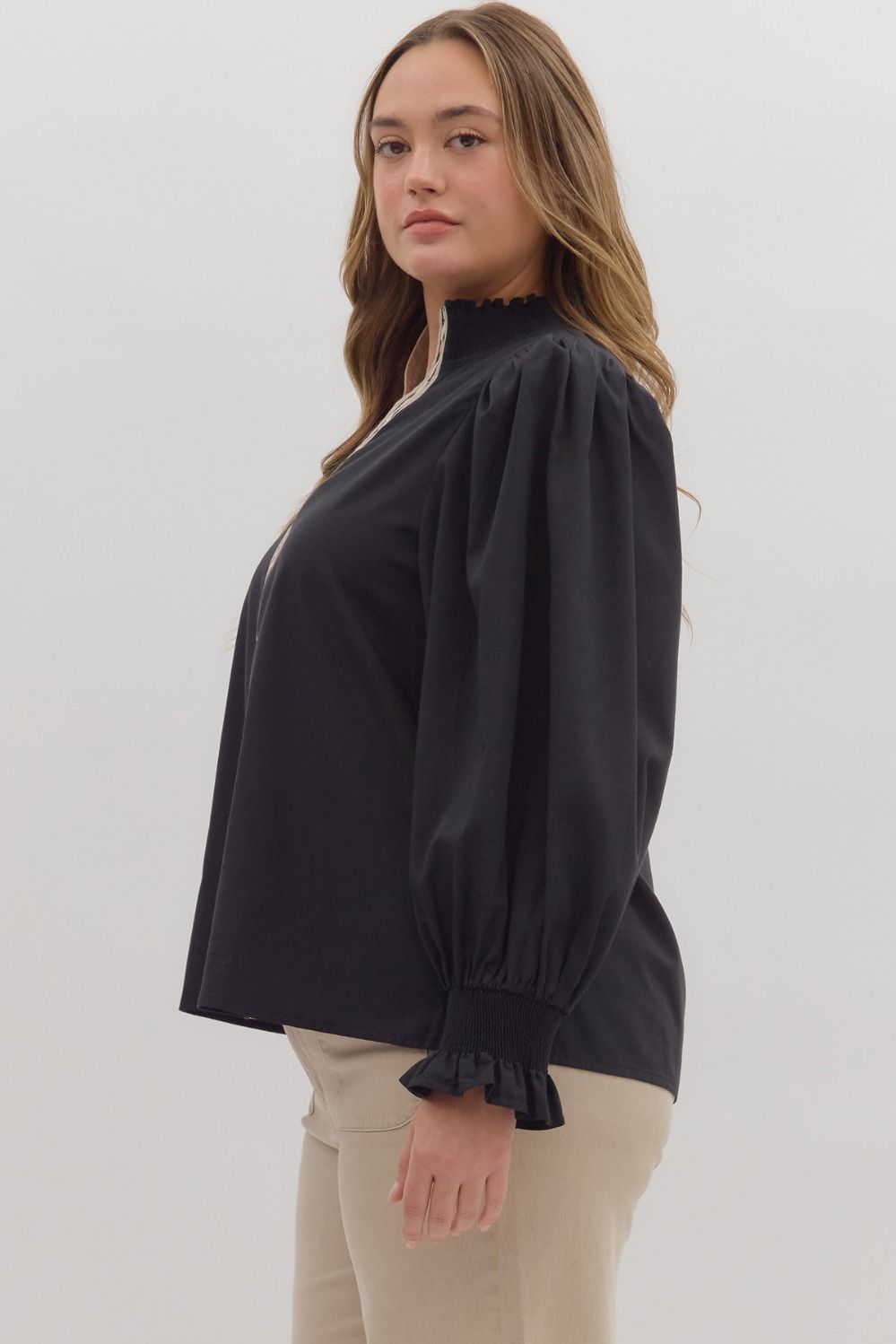 Curvy Winners Only Leopard Trim Top - Black