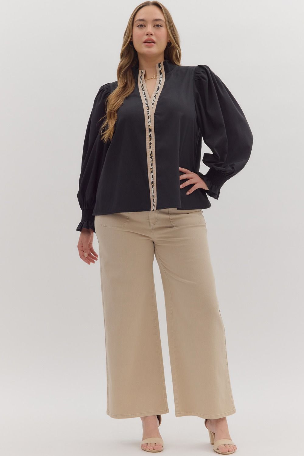 Curvy Winners Only Leopard Trim Top - Black