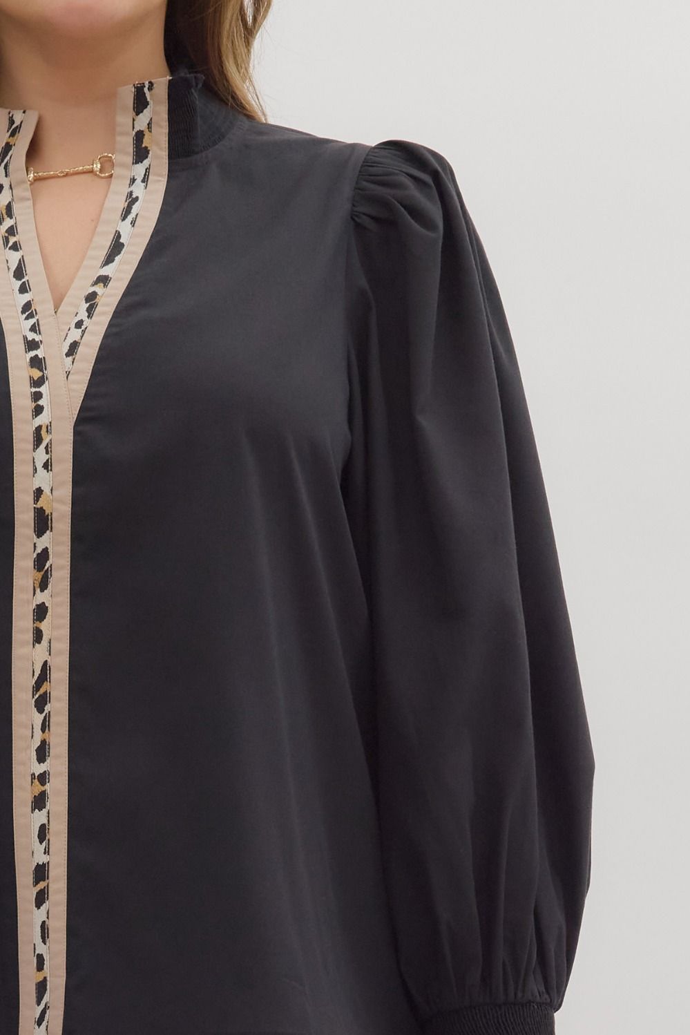 Curvy Winners Only Leopard Trim Top - Black