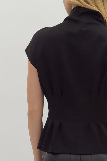 Pheobe Pleated Mock Neck Top - Black