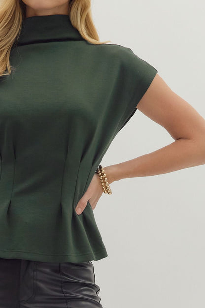 Pheobe Pleated Mock Neck Top - Green