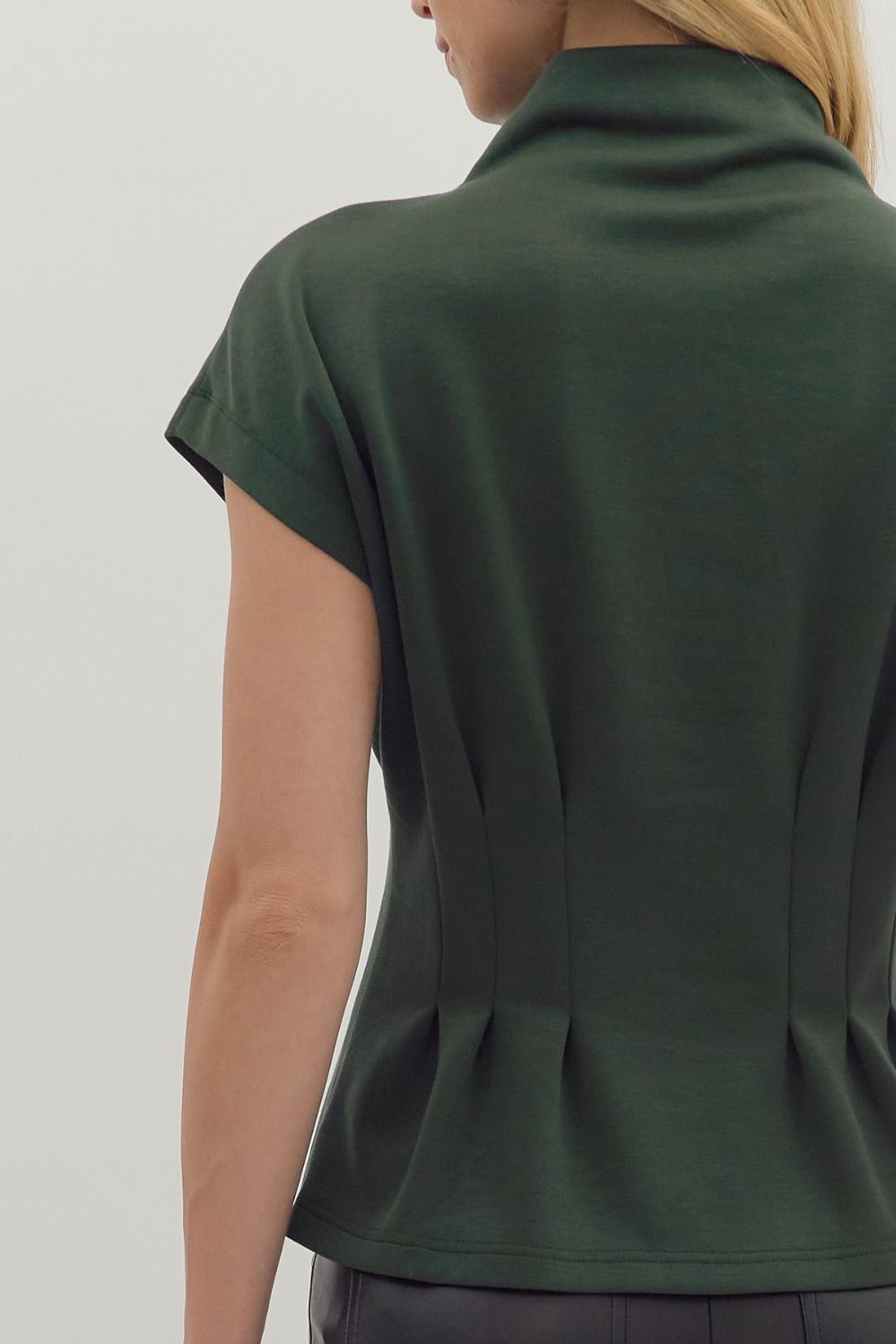 Pheobe Pleated Mock Neck Top - Green