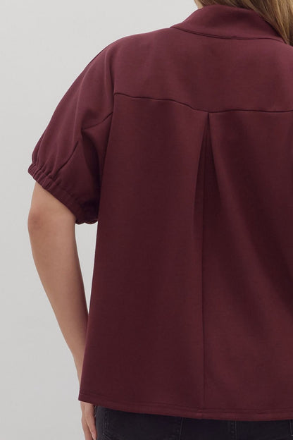 Curvy Solid Go To V Neck Top - Burgundy