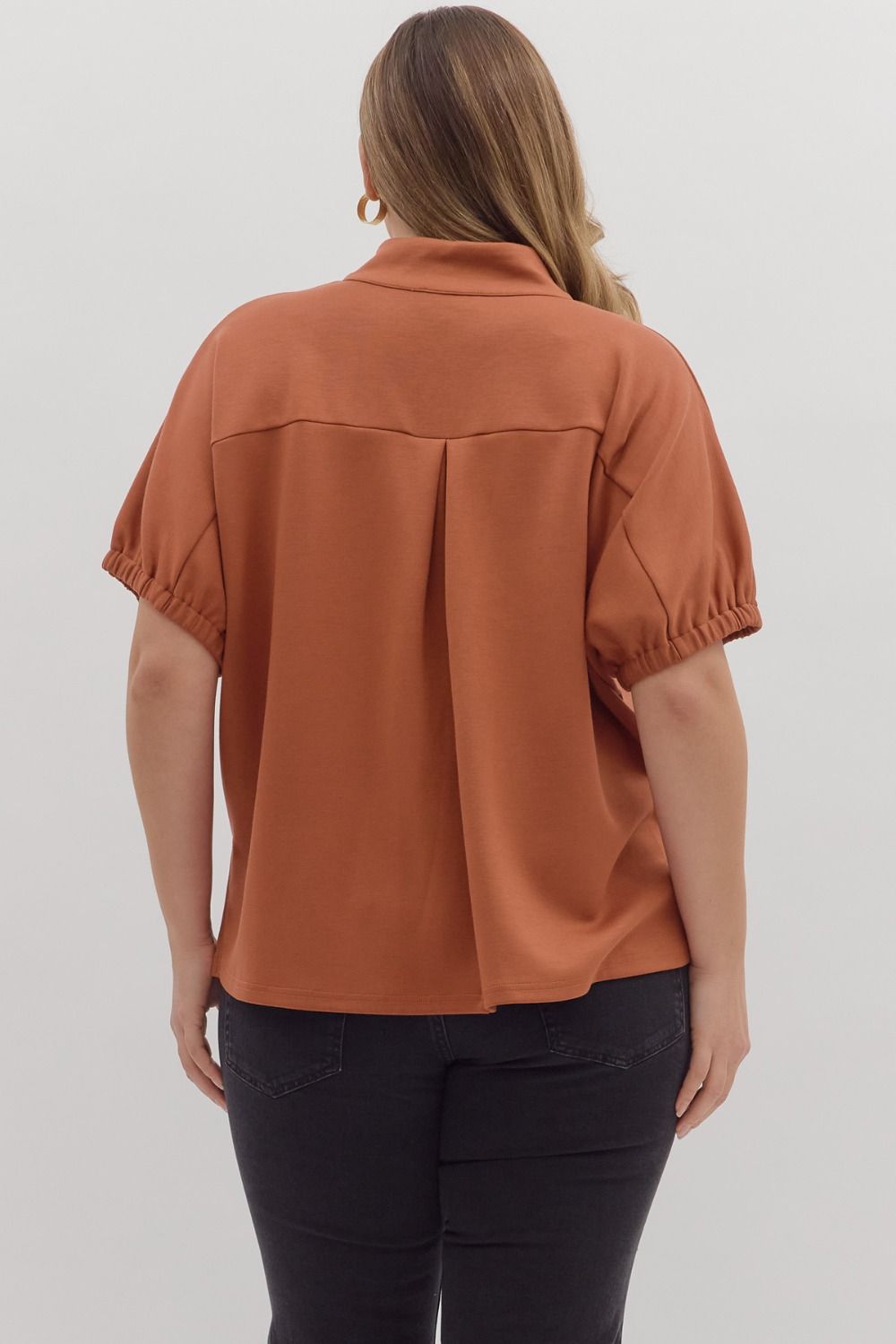 Curvy Solid Go To V Neck Top - Clay