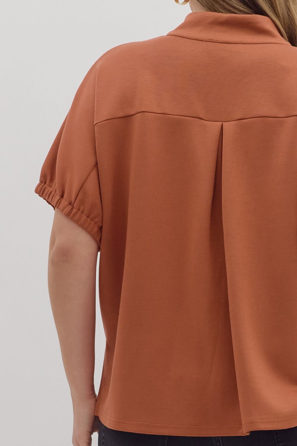 Curvy Solid Go To V Neck Top - Clay