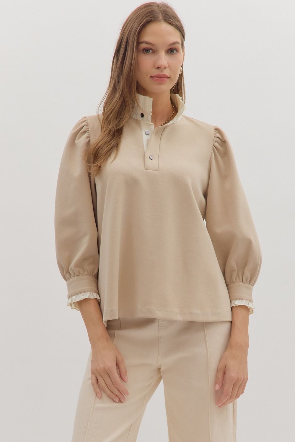 Savannah Standing Collar Top - Taupe