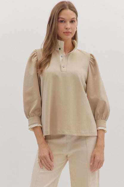 Savannah Standing Collar Top - Taupe