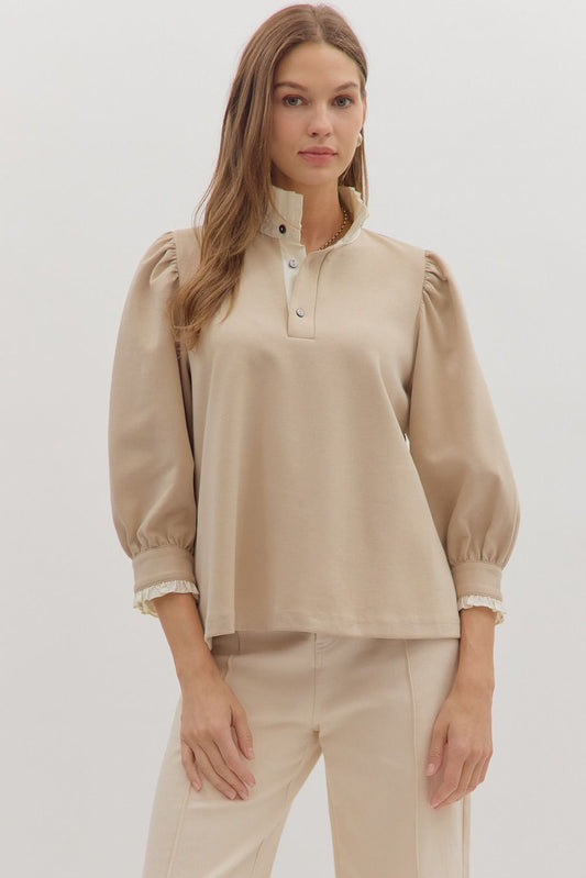 Savannah Standing Collar Top - Taupe