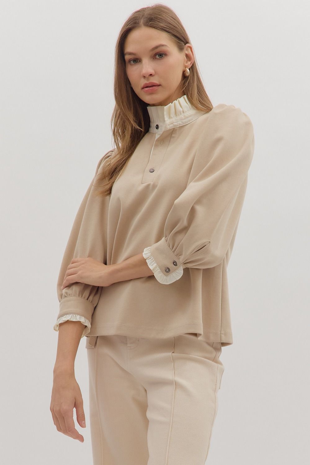 Savannah Standing Collar Top - Taupe