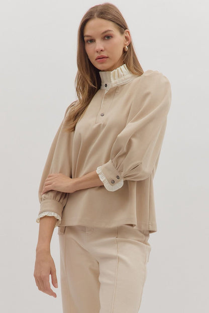 Savannah Standing Collar Top - Taupe