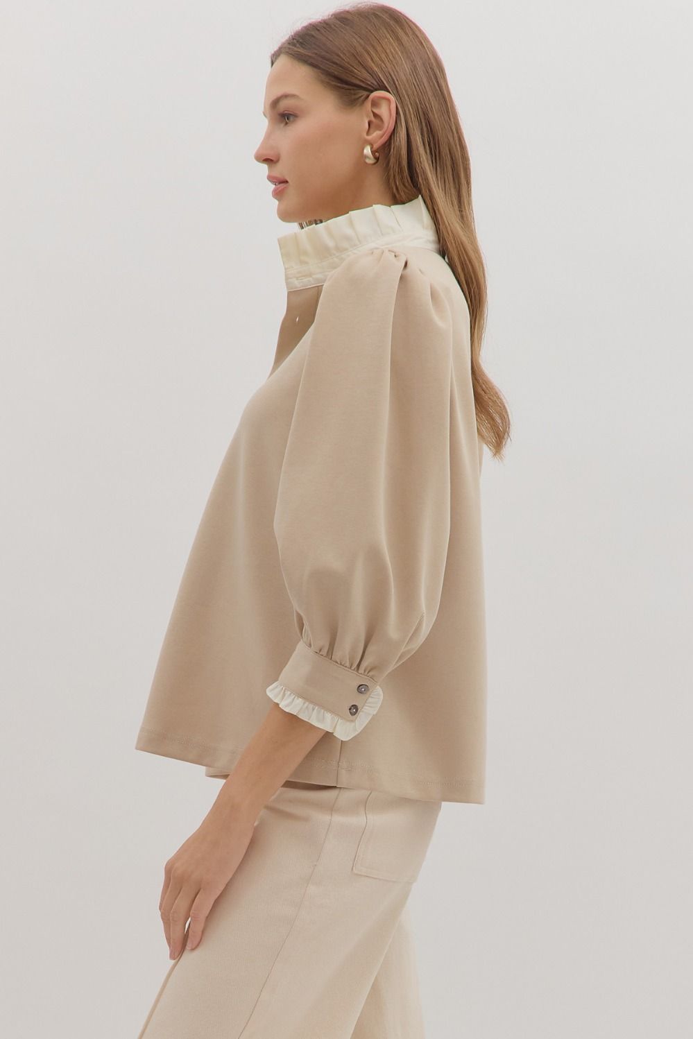 Savannah Standing Collar Top - Taupe