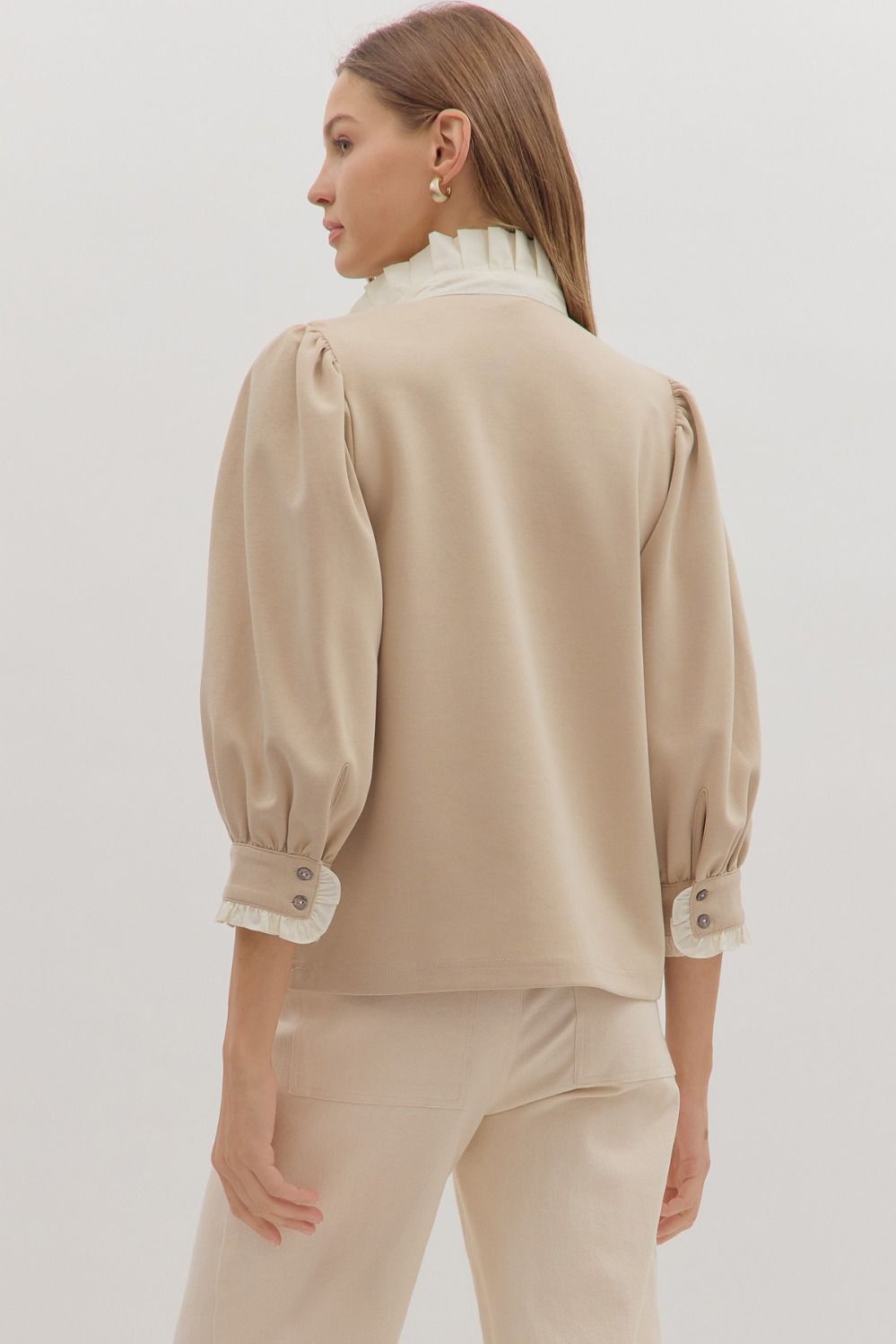 Savannah Standing Collar Top - Taupe