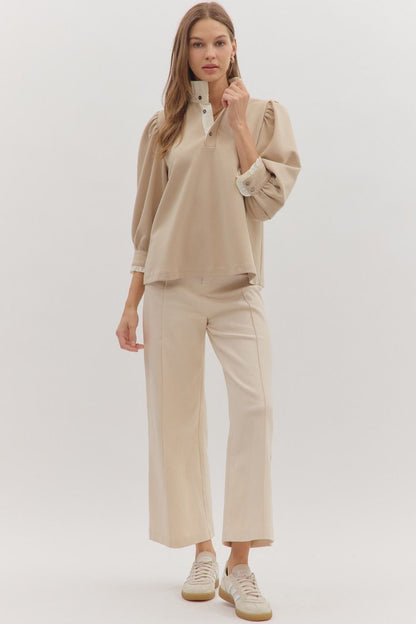 Savannah Standing Collar Top - Taupe
