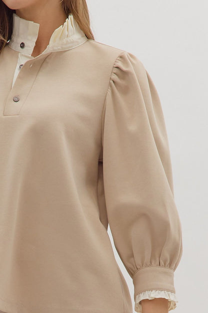 Savannah Standing Collar Top - Taupe