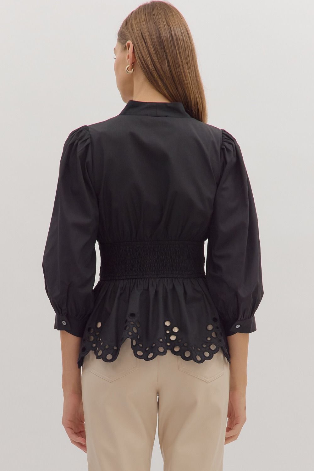 Maureen Smocked Waist Top - Black