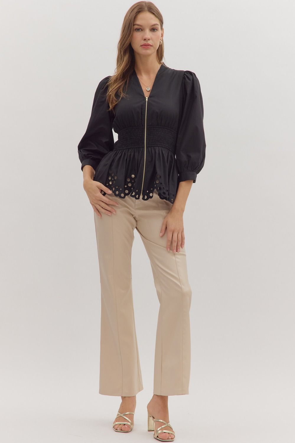 Maureen Smocked Waist Top - Black