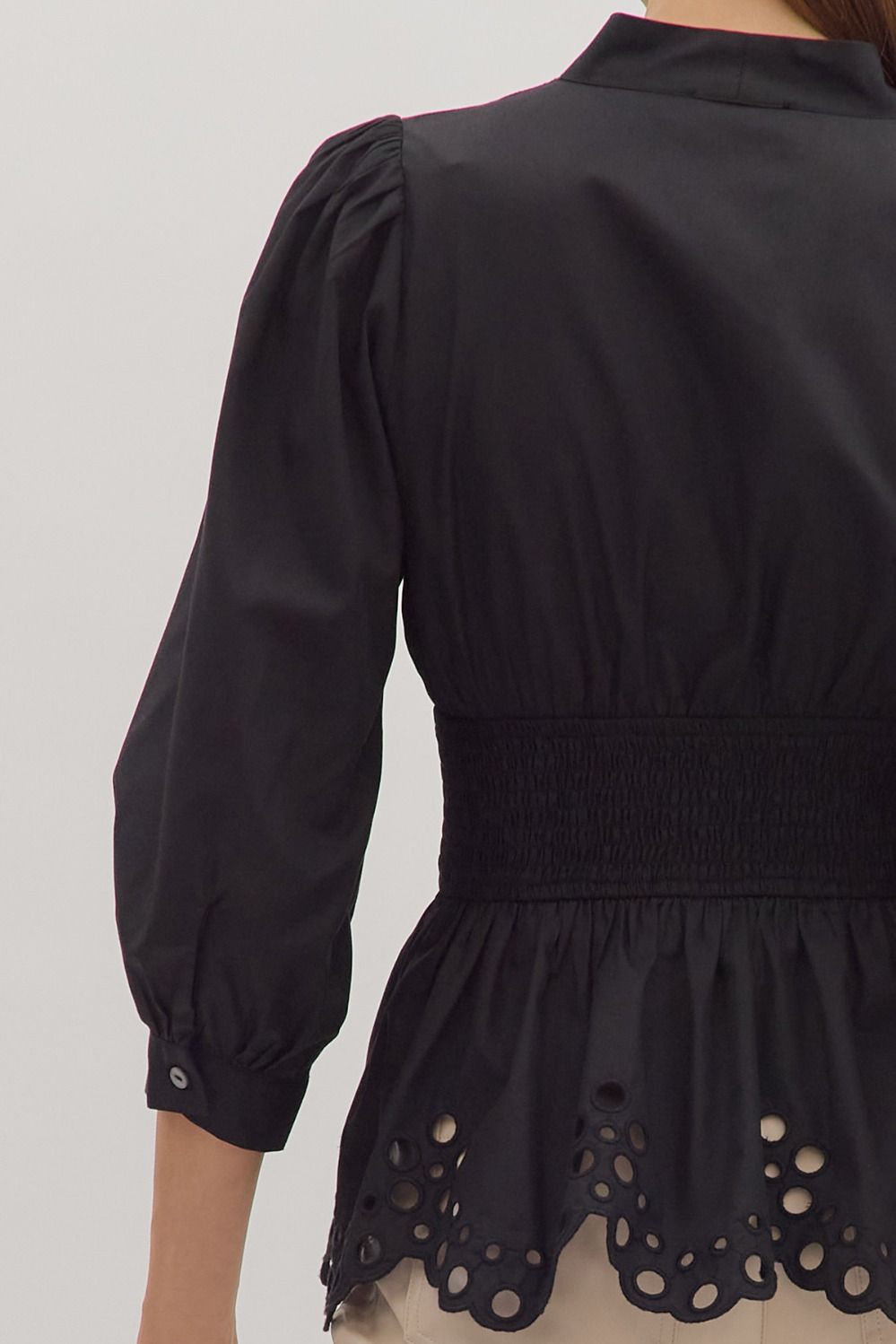 Maureen Smocked Waist Top - Black