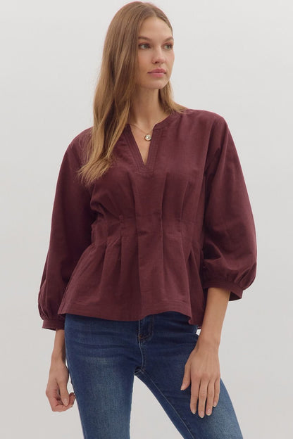 Harvest Hues Pintuck Waist Top - Chocolate
