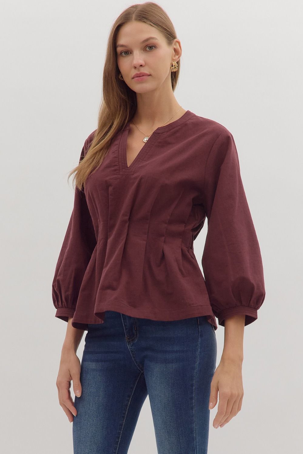 Harvest Hues Pintuck Waist Top - Chocolate