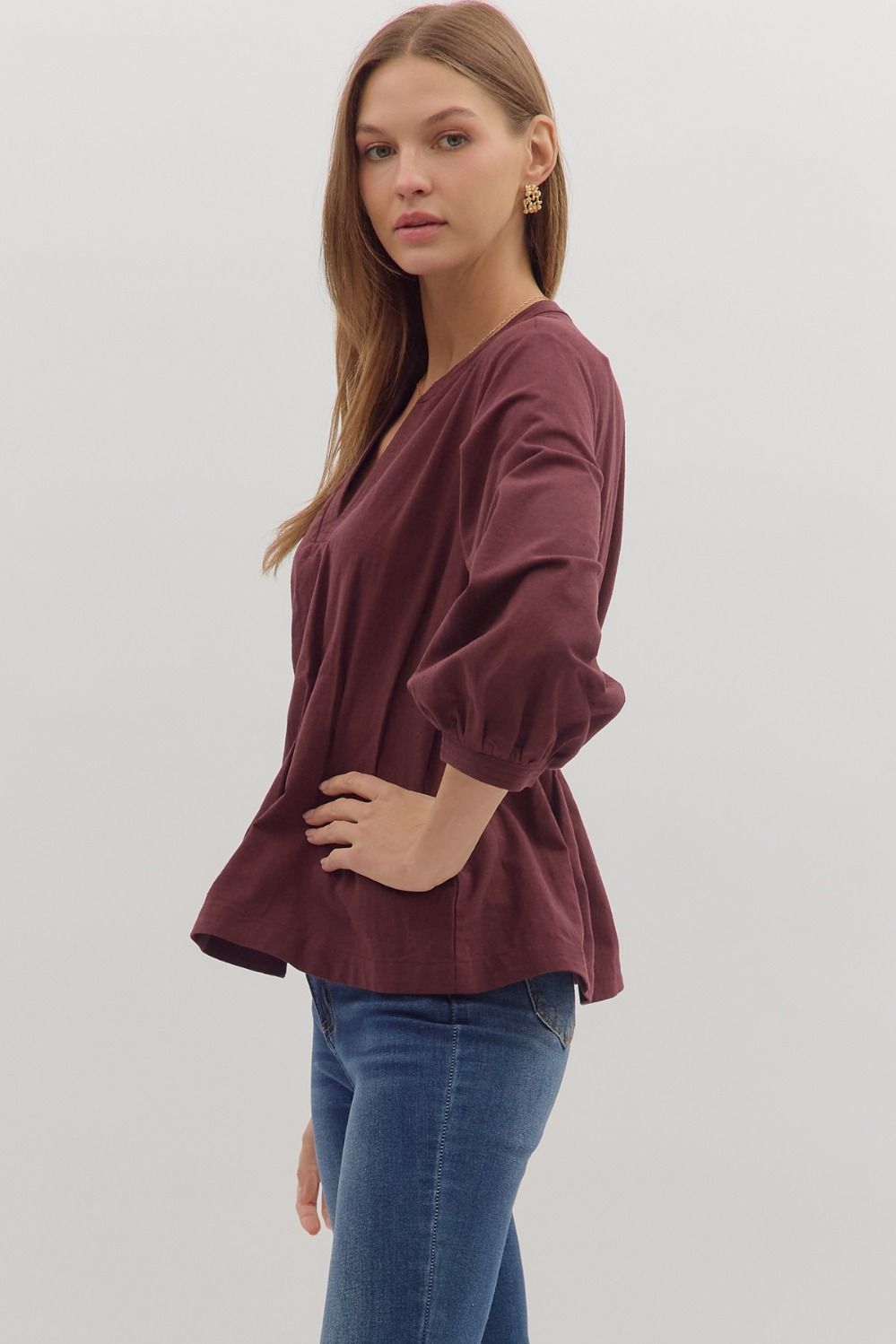 Harvest Hues Pintuck Waist Top - Chocolate