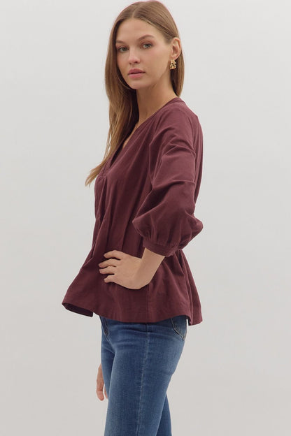 Harvest Hues Pintuck Waist Top - Chocolate
